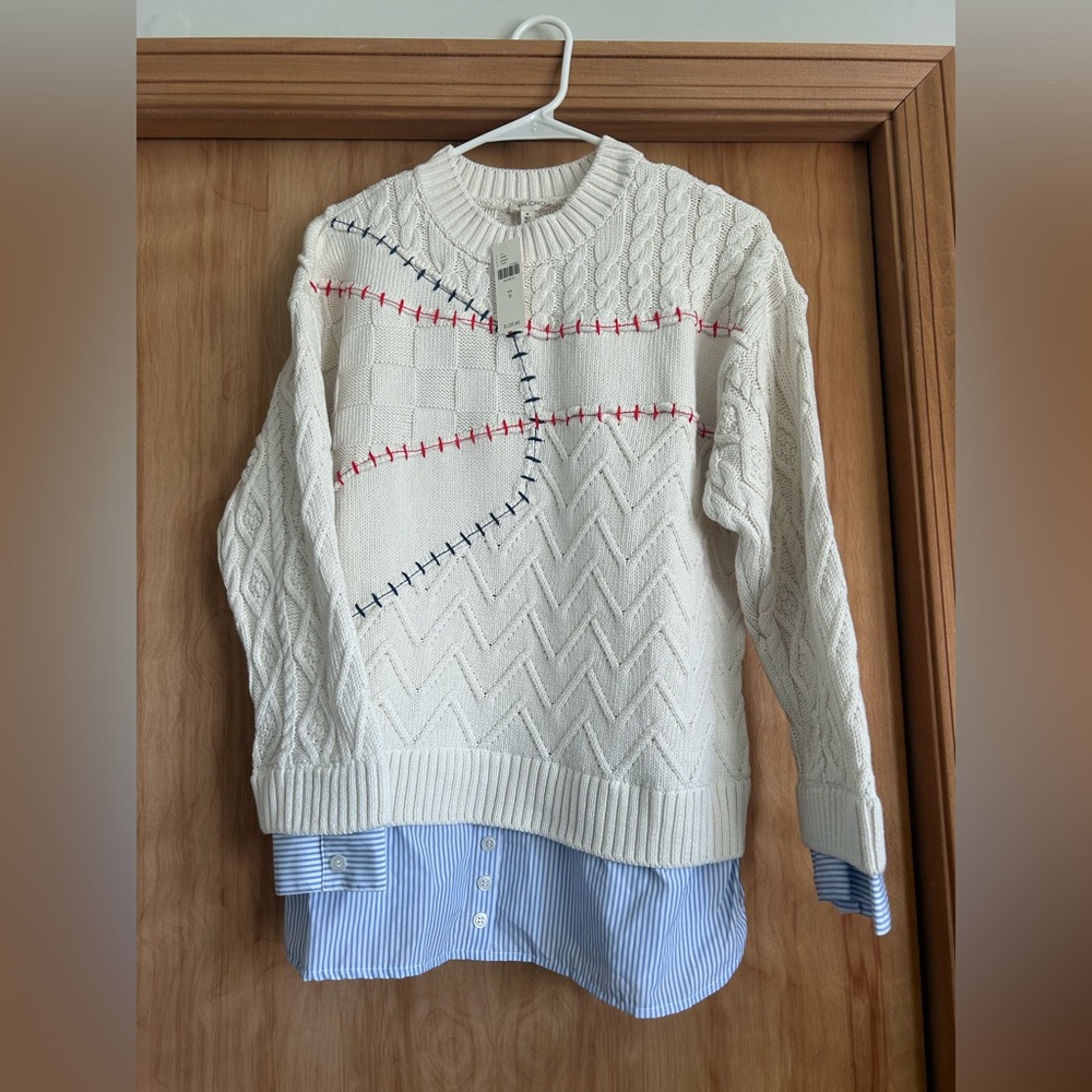 NWT Pilcro by Anthropologie Baseball Medium Cable Knit Twofer Sweater